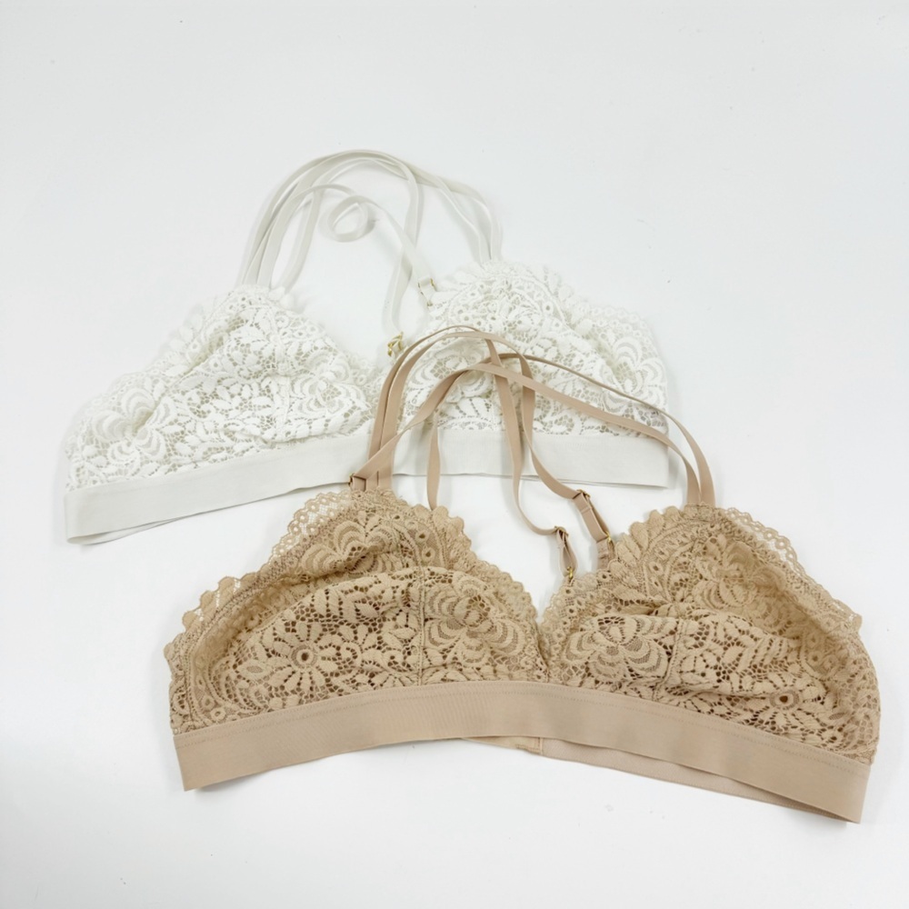 ✅ AERIE TAN AND CREAM (SET OF 2) BRALETTE SIZE LARGE